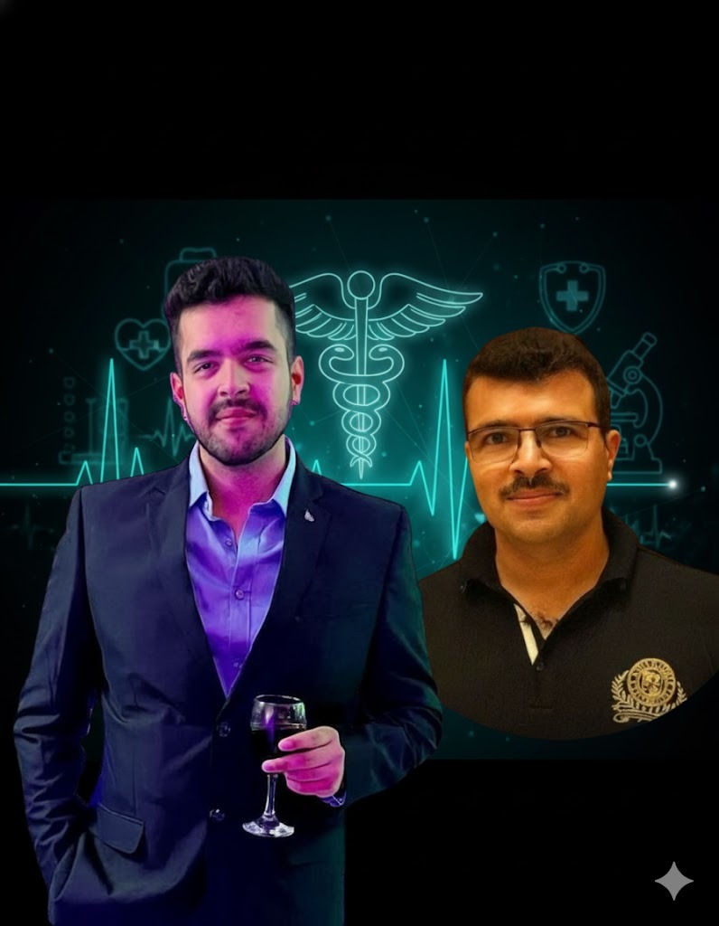 A team of diverse doctors collaborating on medical research in a modern workspace